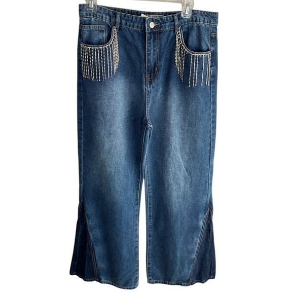 Blue B. Rhinestone Jeans Womens Large Bling Rodeo Western Equestrian Wide Leg - Picture 4 of 15